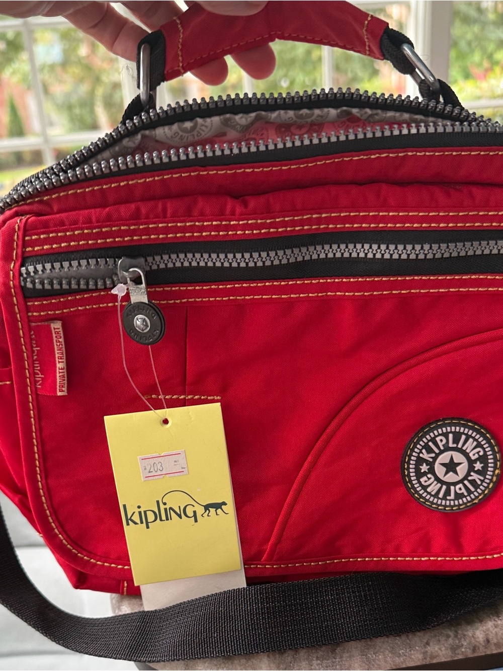 Kipling Red Satchel Crossbody Bag with Black Strap